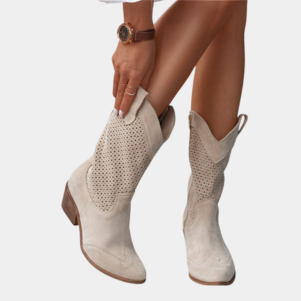 Women's Orthopedic Cowboy Boots with Gel-Filled Sole and Low Heel