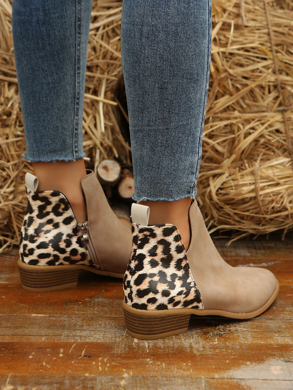 Women's Leather Low Heel Martin Boots with Side Zipper and Roomy Fit