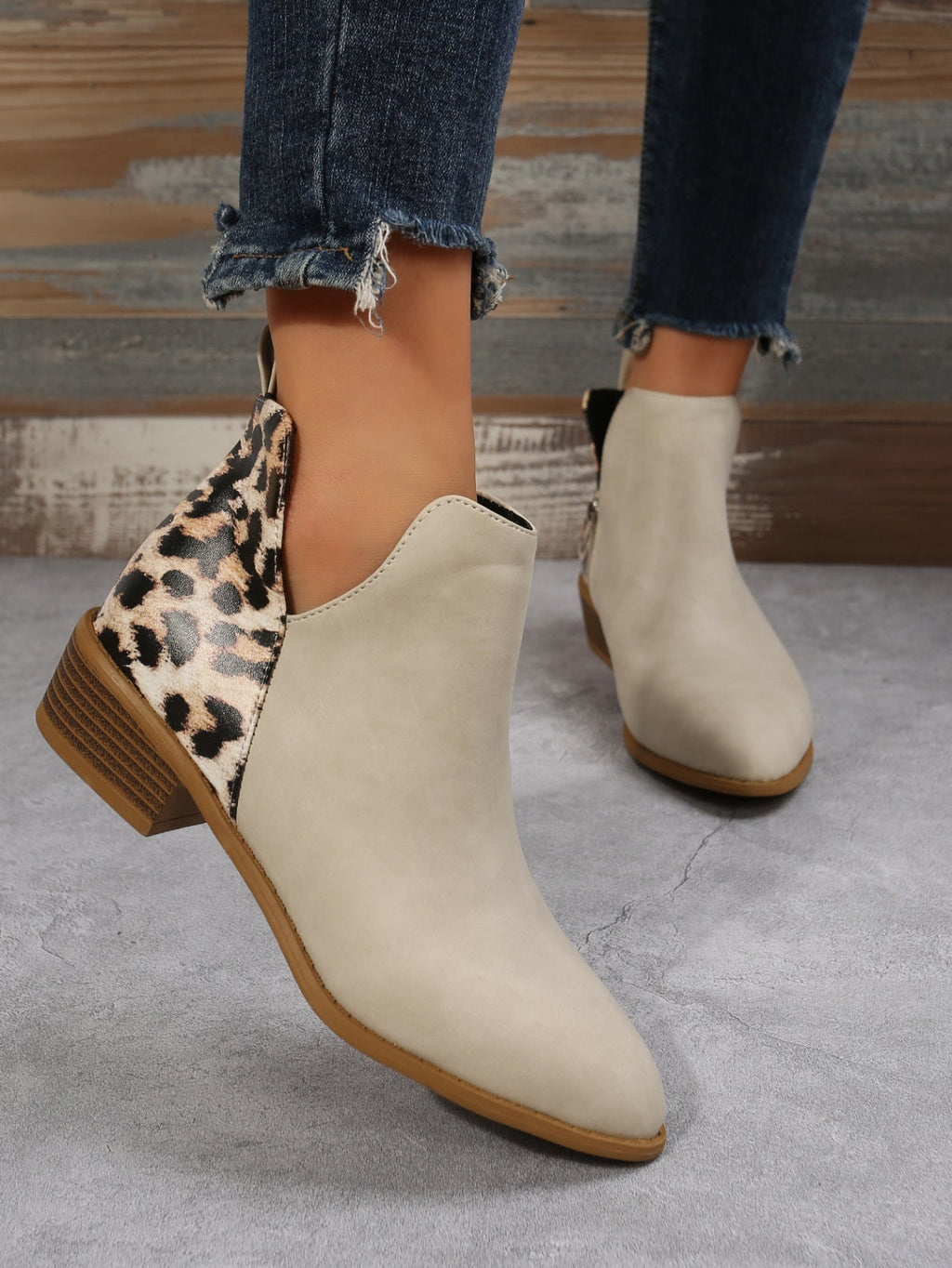 Women's Leather Low Heel Martin Boots with Side Zipper and Roomy Fit