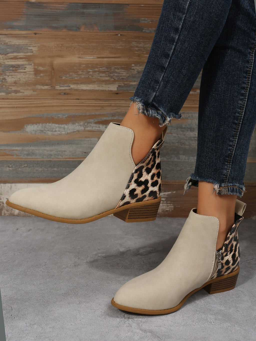 Women's Leather Low Heel Martin Boots with Side Zipper and Roomy Fit