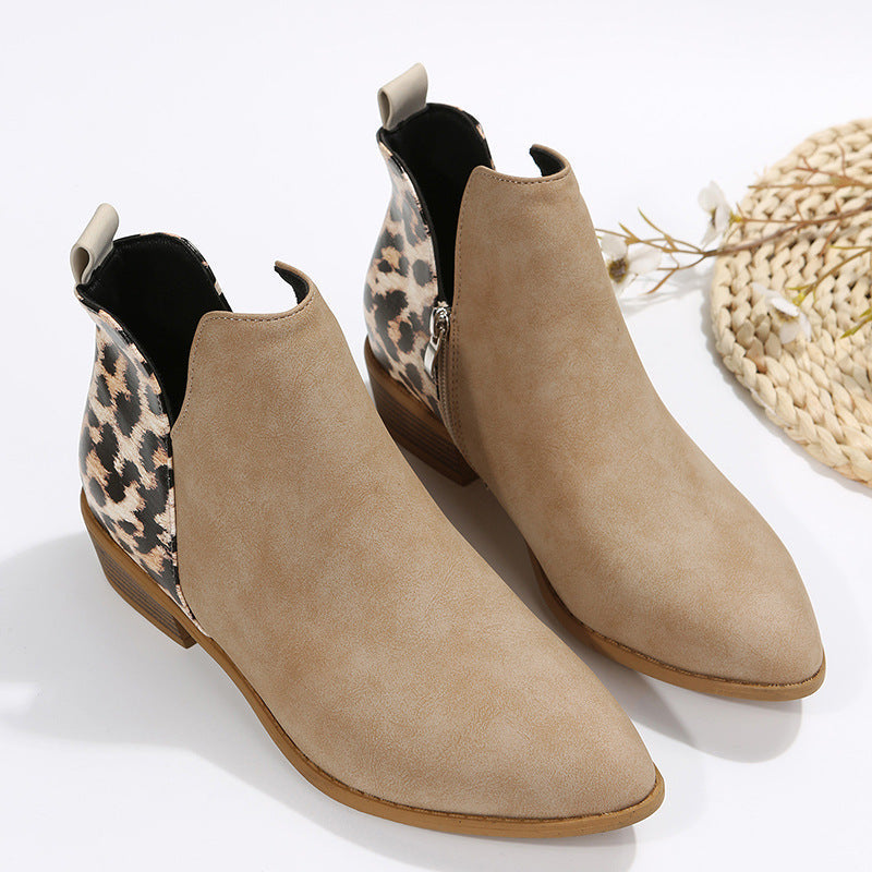 Women's Leather Low Heel Martin Boots with Side Zipper and Roomy Fit