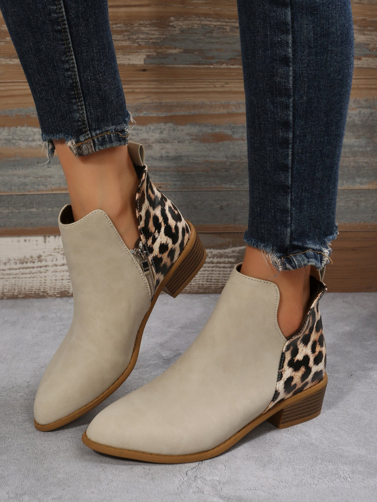 Women's Leather Low Heel Martin Boots with Side Zipper and Roomy Fit