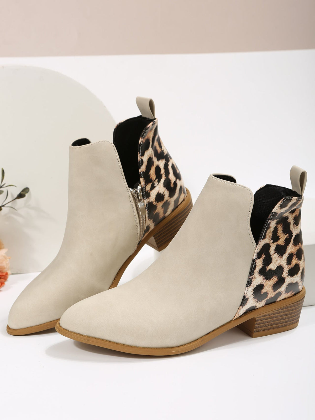 Women's Leather Low Heel Martin Boots with Side Zipper and Roomy Fit