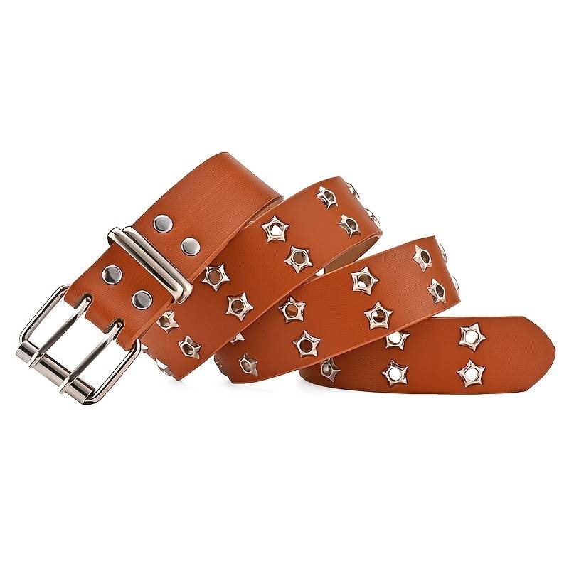 Star Eye Studded Belt with Double Prong Buckle