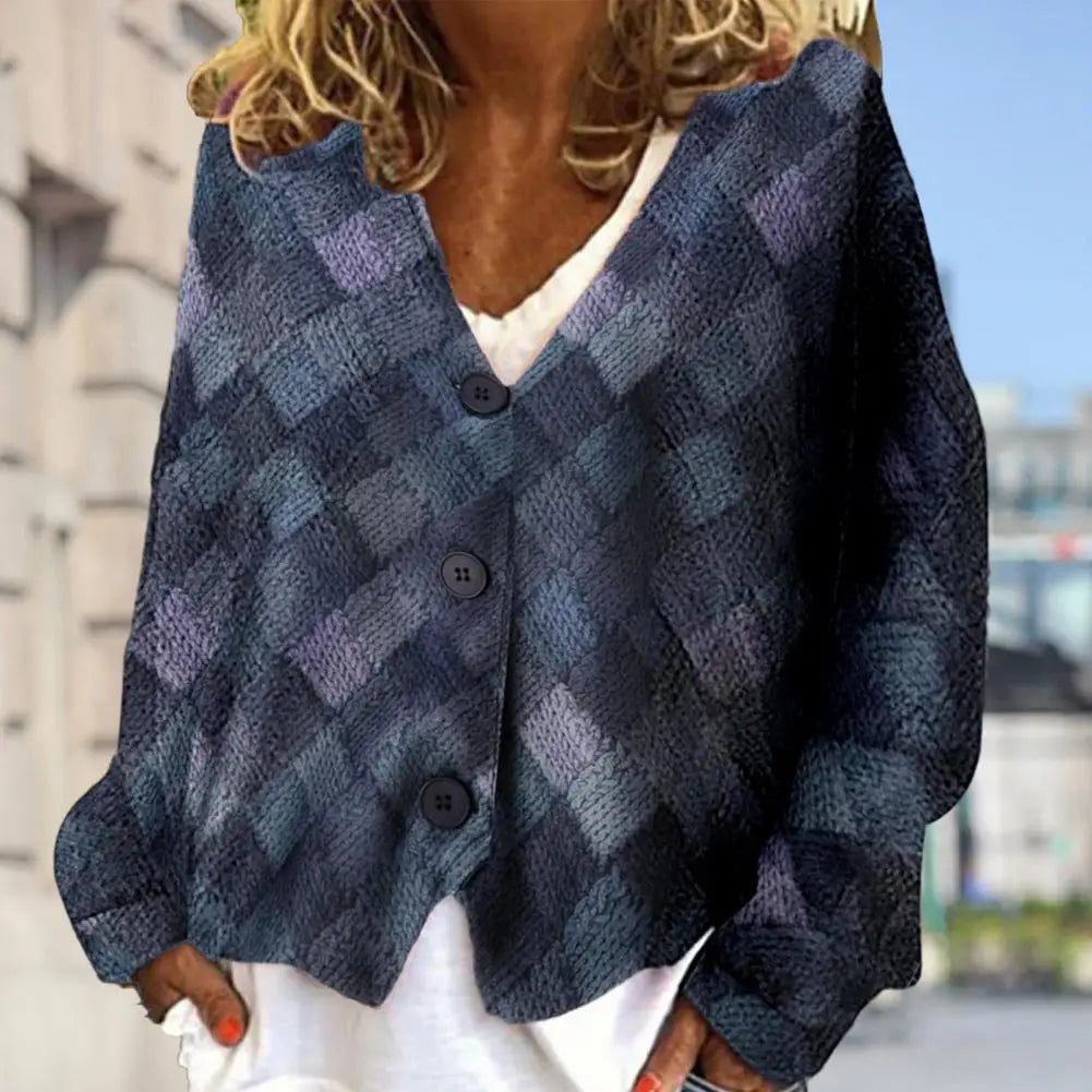 Women's Chevron Button-Front Cardigan V-Neck Casual