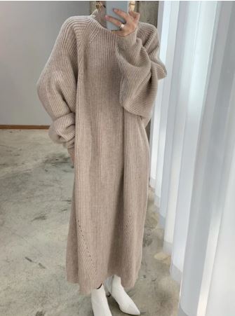 Women's Oversized Ribbed Sweater Dress with Long Sleeves