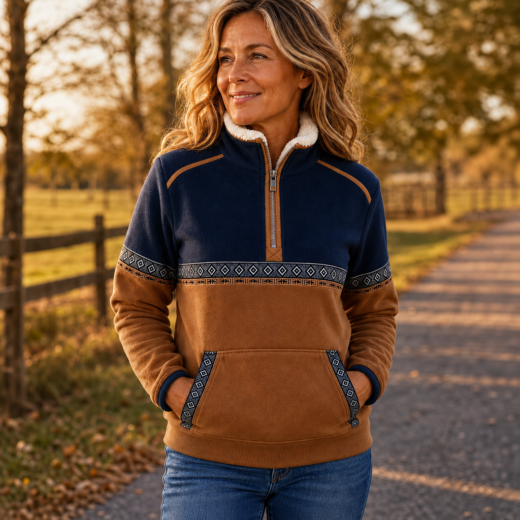 Cozyform – Sherpa Collar Colorblock Half-Zip Pullover
