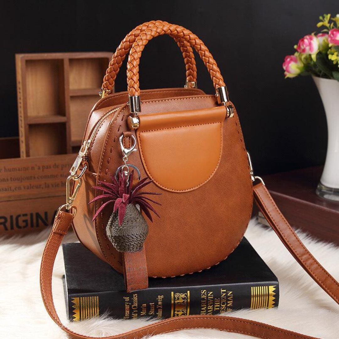 Women's Retro Handbag with Braided Handles and Charm