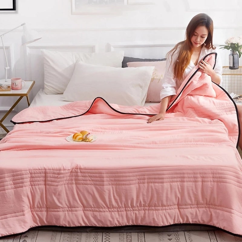Channel-Quilted Cooling Throw Blanket with Contrast Border