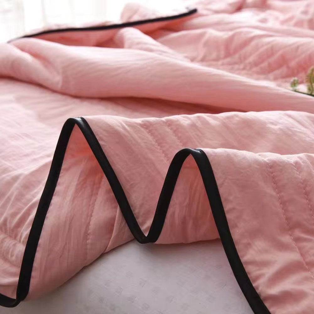 Channel-Quilted Cooling Throw Blanket with Contrast Border