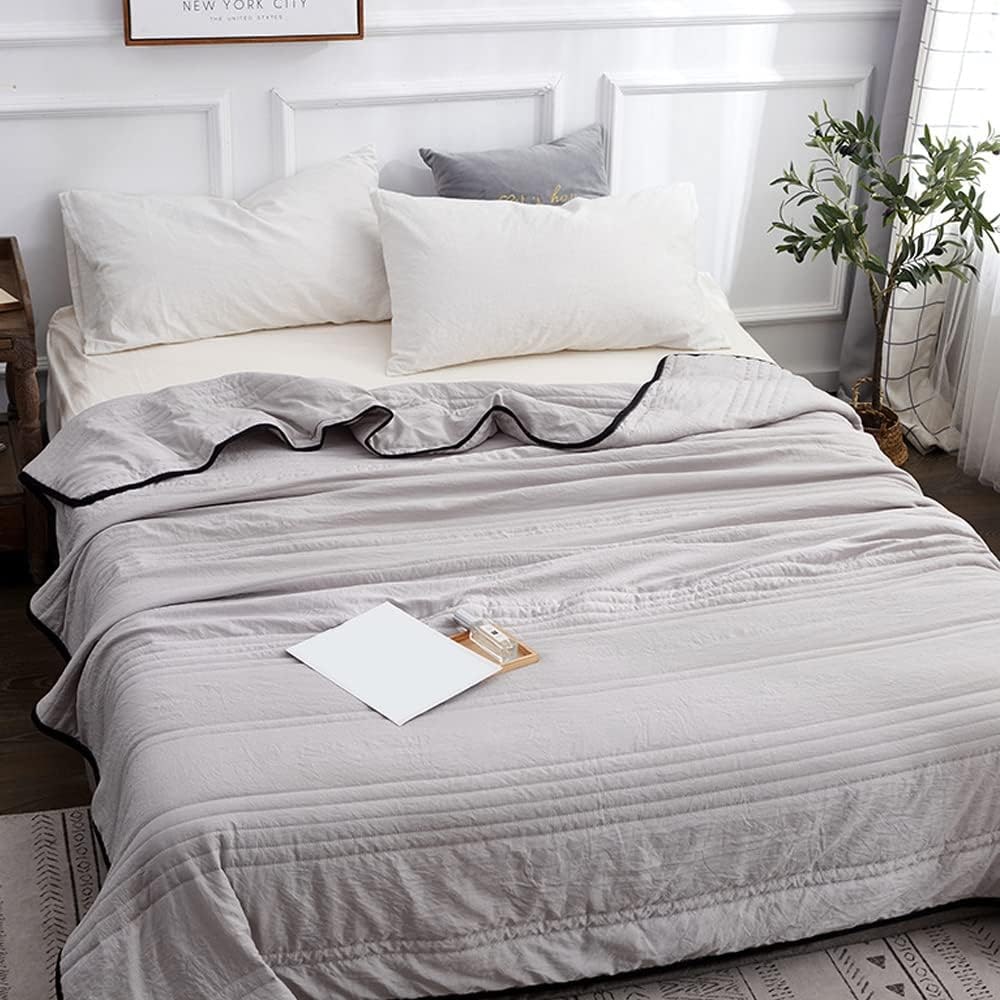 Channel-Quilted Cooling Throw Blanket with Contrast Border
