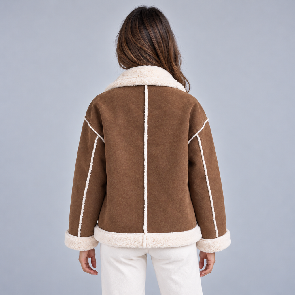 Montarello Women's Jacket Suede-Look Borg Aviator Button Front