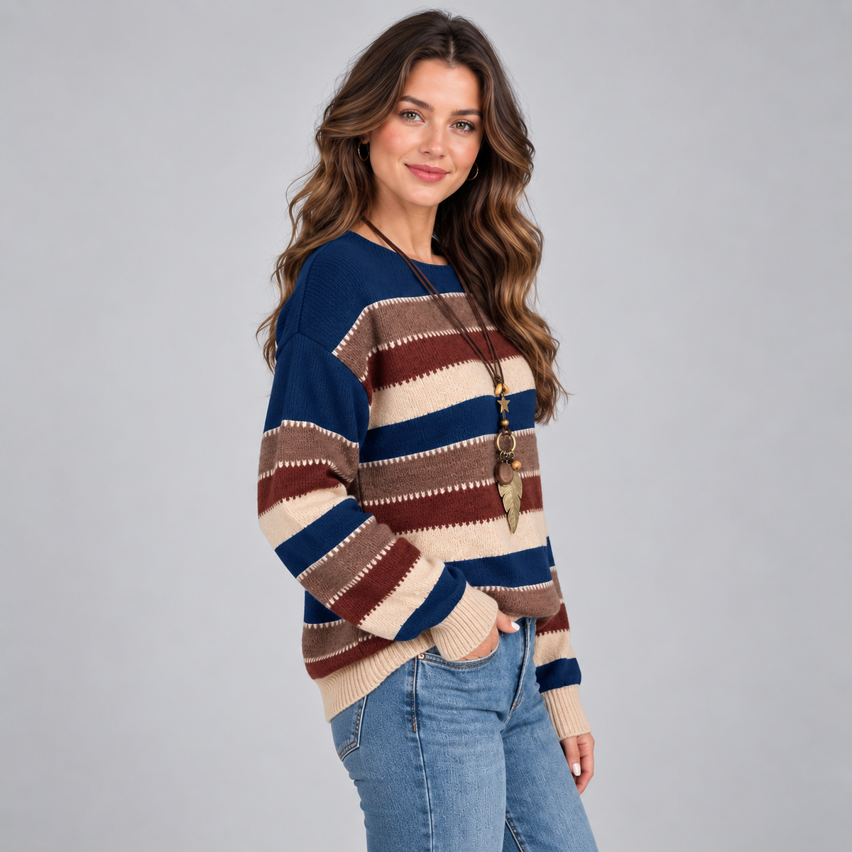 Montarello Women's Jumper Striped Round Neck Loose Fit