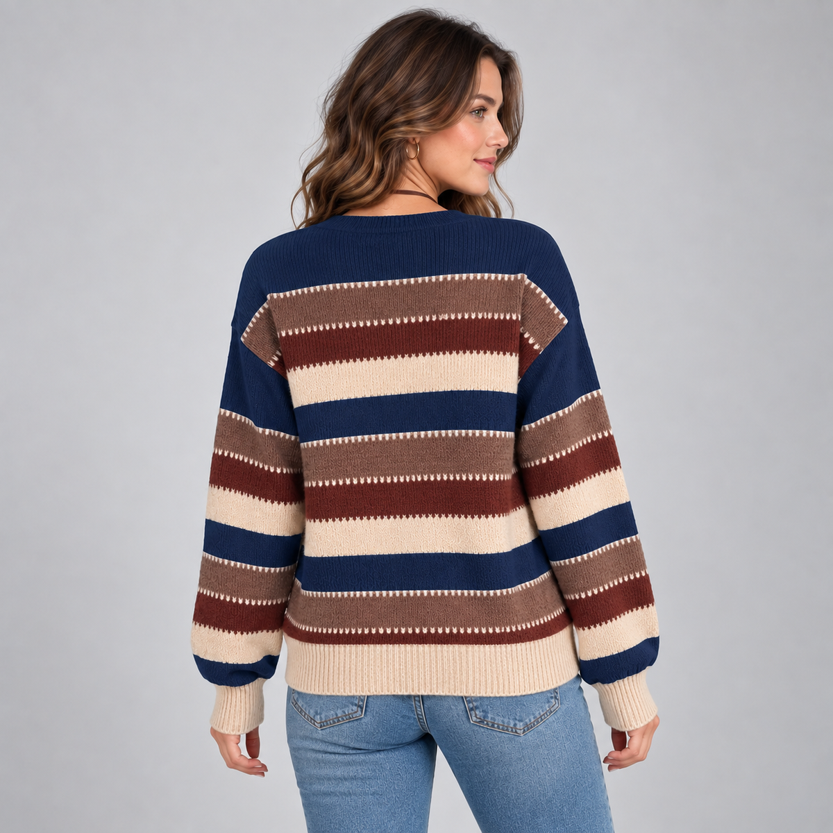 Montarello Women's Jumper Striped Round Neck Loose Fit