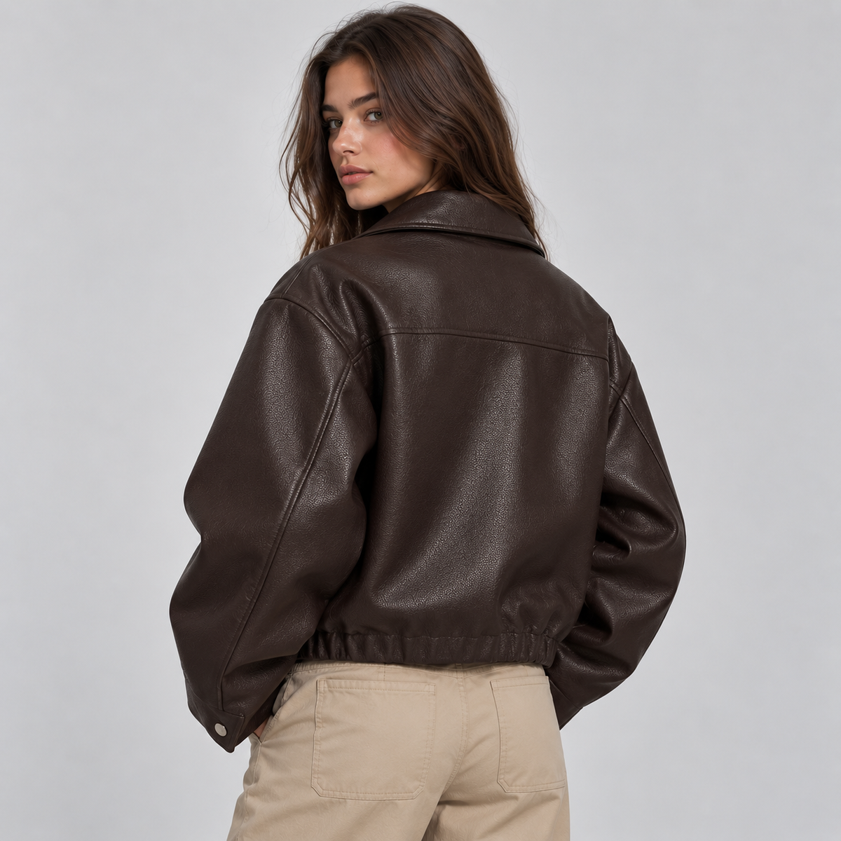 Montarello Women's Faux Leather Jacket Biker Lapel Collar