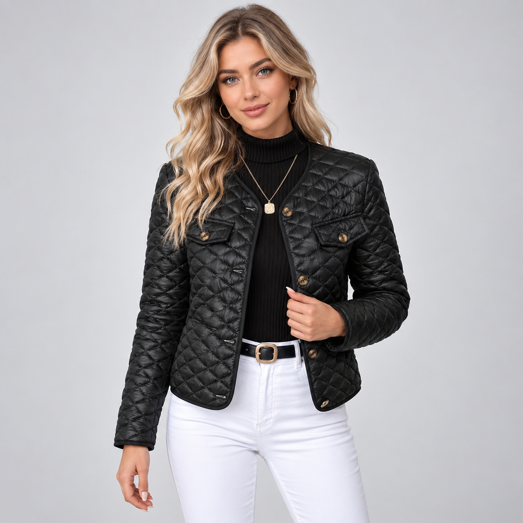 Montarello Women's Jacket Quilted V-Neck Long Sleeve