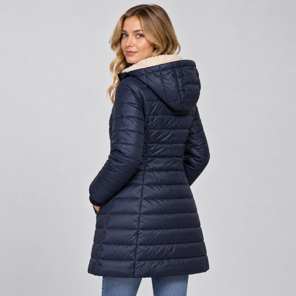 Montarello Women's Coat Hooded Padded Fleece Lined Mid-Length