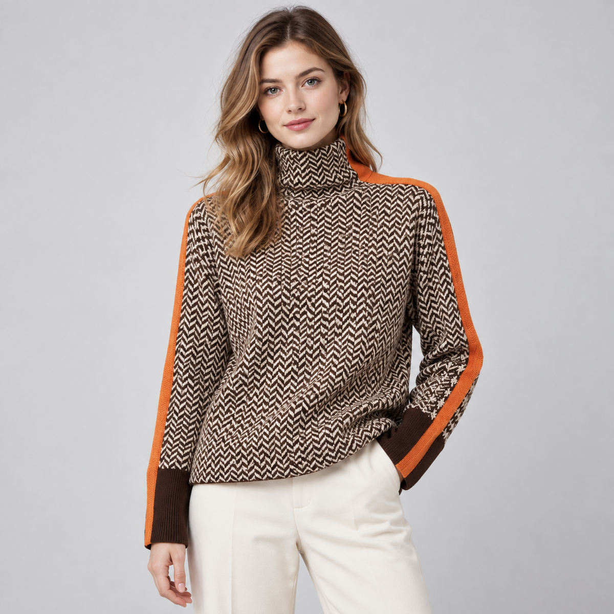 Montarello Women's Jumper Striped High Neck Relaxed Fit