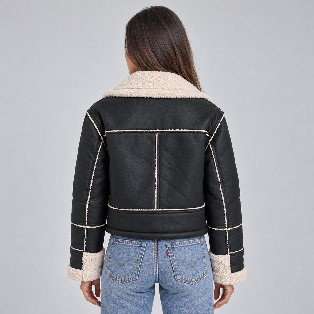 Montarello Women's Jacket Borg Aviator Faux Shearling Collar