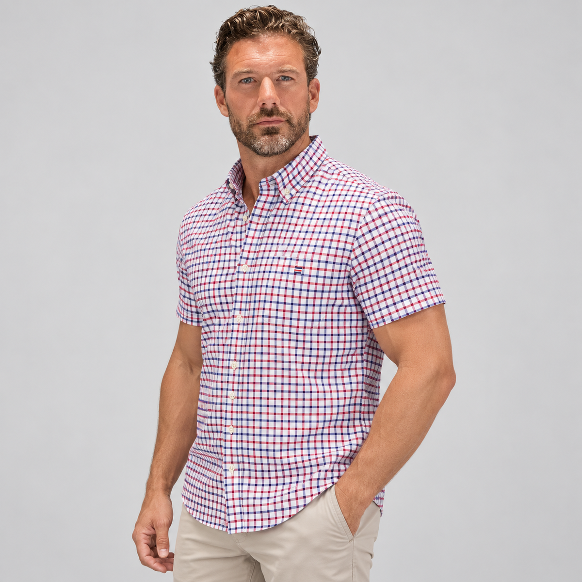 Montarello Men's Oxford Cotton Short-Sleeve Summer Shirt