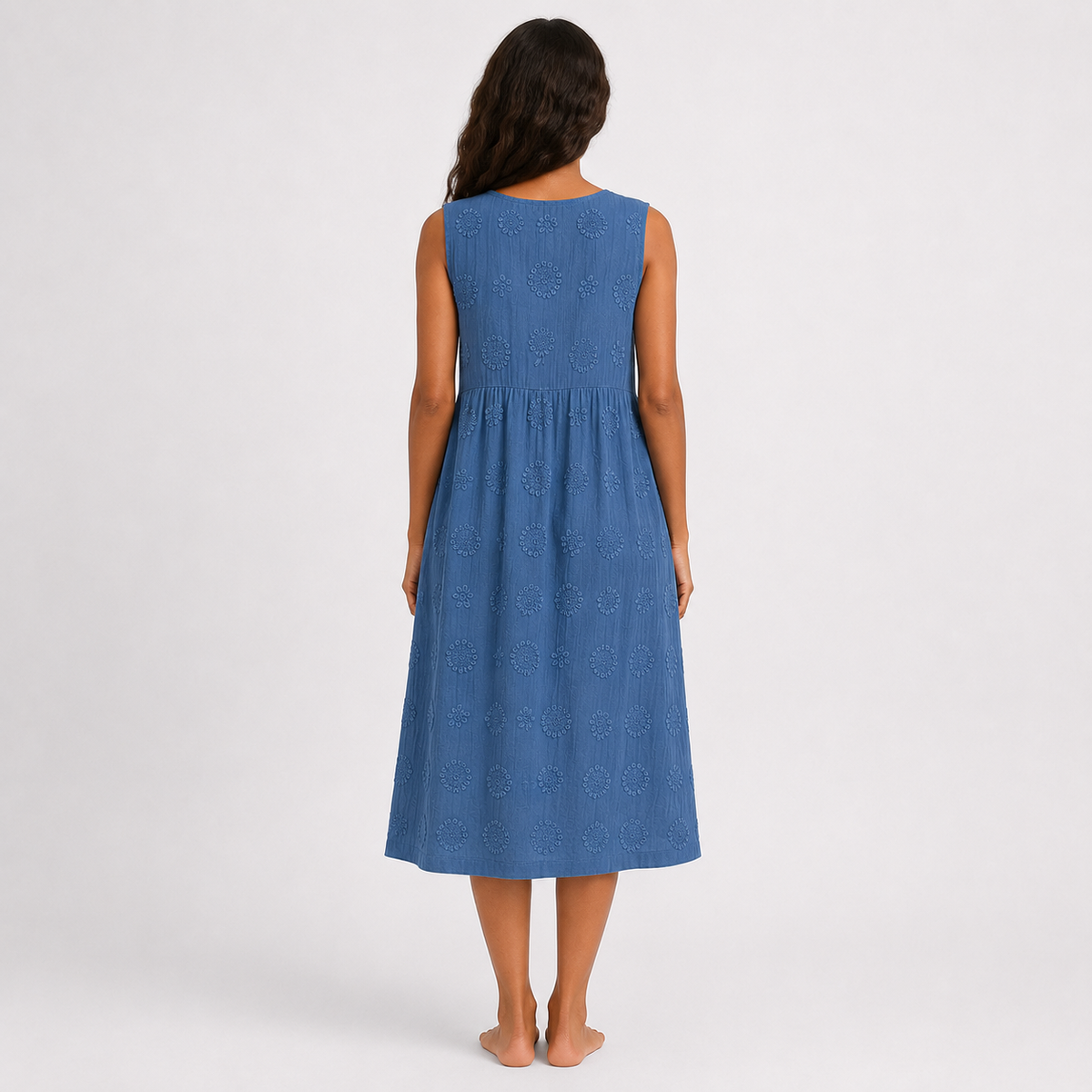 Montarello Women's Sleeveless Embroidered-Look Cotton-Feel Midi Dress