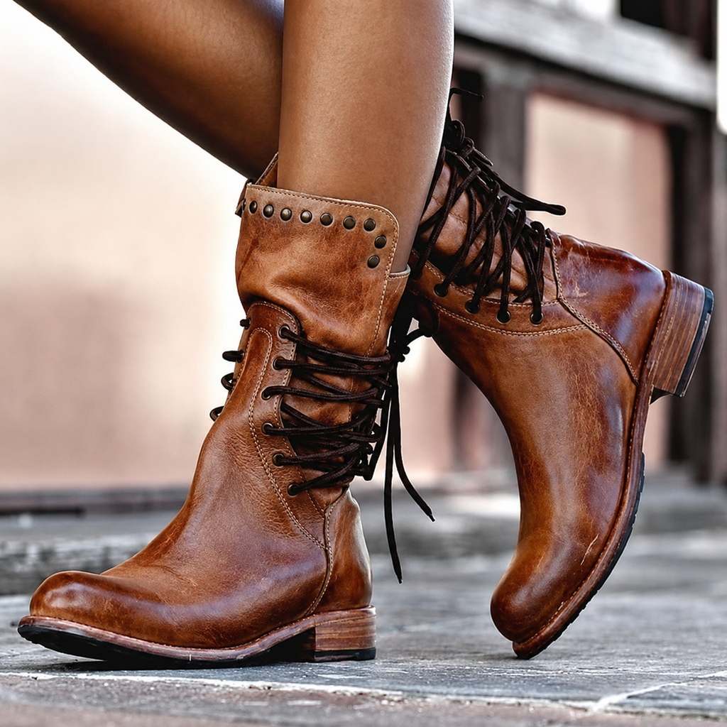 Women's Lace-Up Ankle Boots, Stud Details, Low Heel