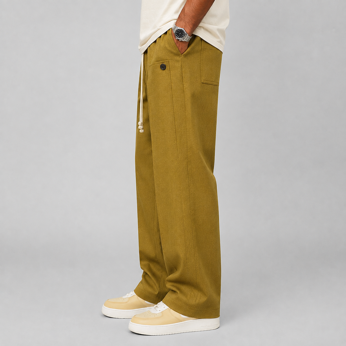 Montarello Men's Wide Leg Trousers Relaxed Fit Drawstring Waist