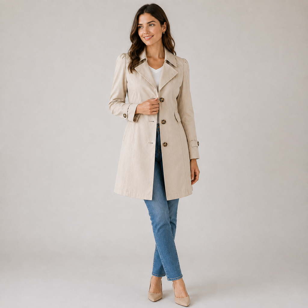 Montarello Women's Trench Coat Short Button Front Tailored