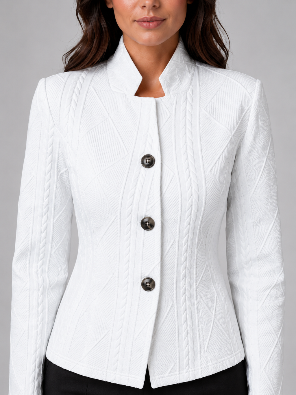 Montarello Women's Blazer Textured Collarless Tailored