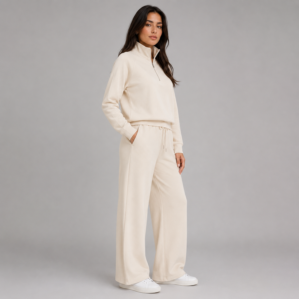 Montarello Women's Lounge Set Half Zip Stand Collar Wide Leg