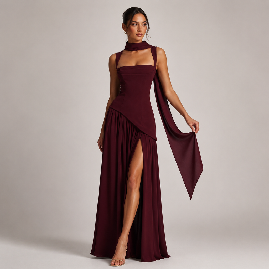 Montarello Women's Draped Satin-Look Maxi Dress – Wedding Guest Style