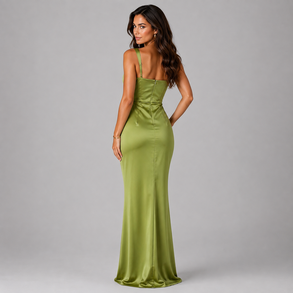 Montarello Women's Satin-Look Ruched Waist Maxi Dress – Wedding Guest Style