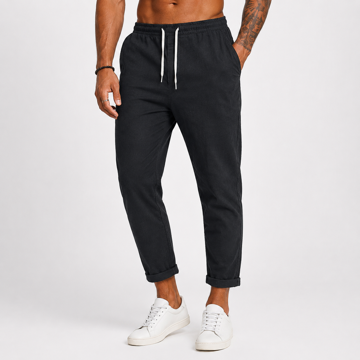 Montarello Men's Slim Tapered Drawstring Lightweight Summer Trousers