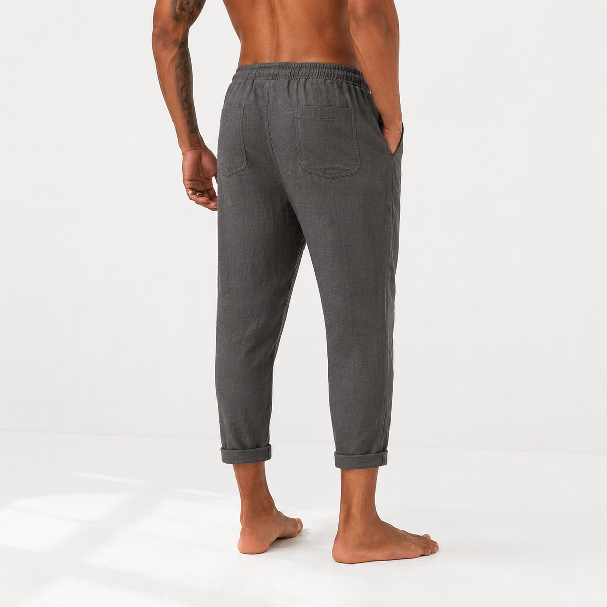 Montarello Men's Slim Tapered Drawstring Lightweight Summer Trousers