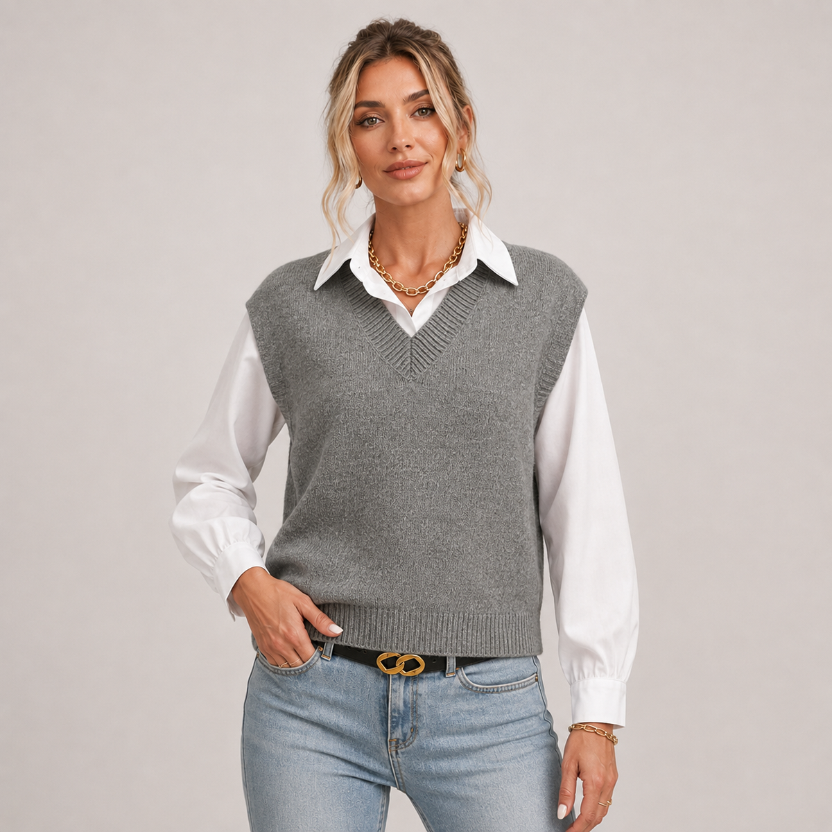 Montarello Women's Sweater Vest Knitted V-Neck