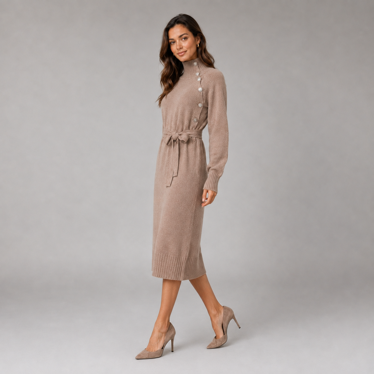 Montarello Women's Jumper Dress Roll Neck Belted Midi