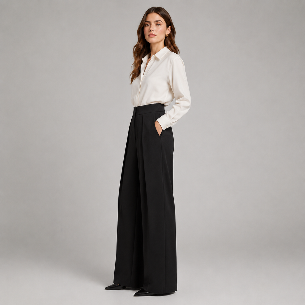 Montarello Women's Pleated Wide Leg Trousers with High Waist