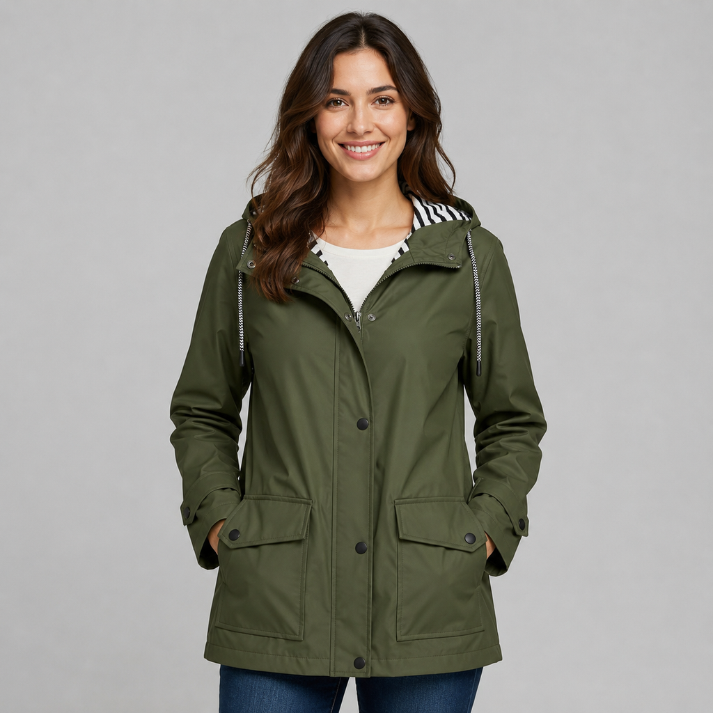 Montarello Women's Hooded Trench Coat with Button Front