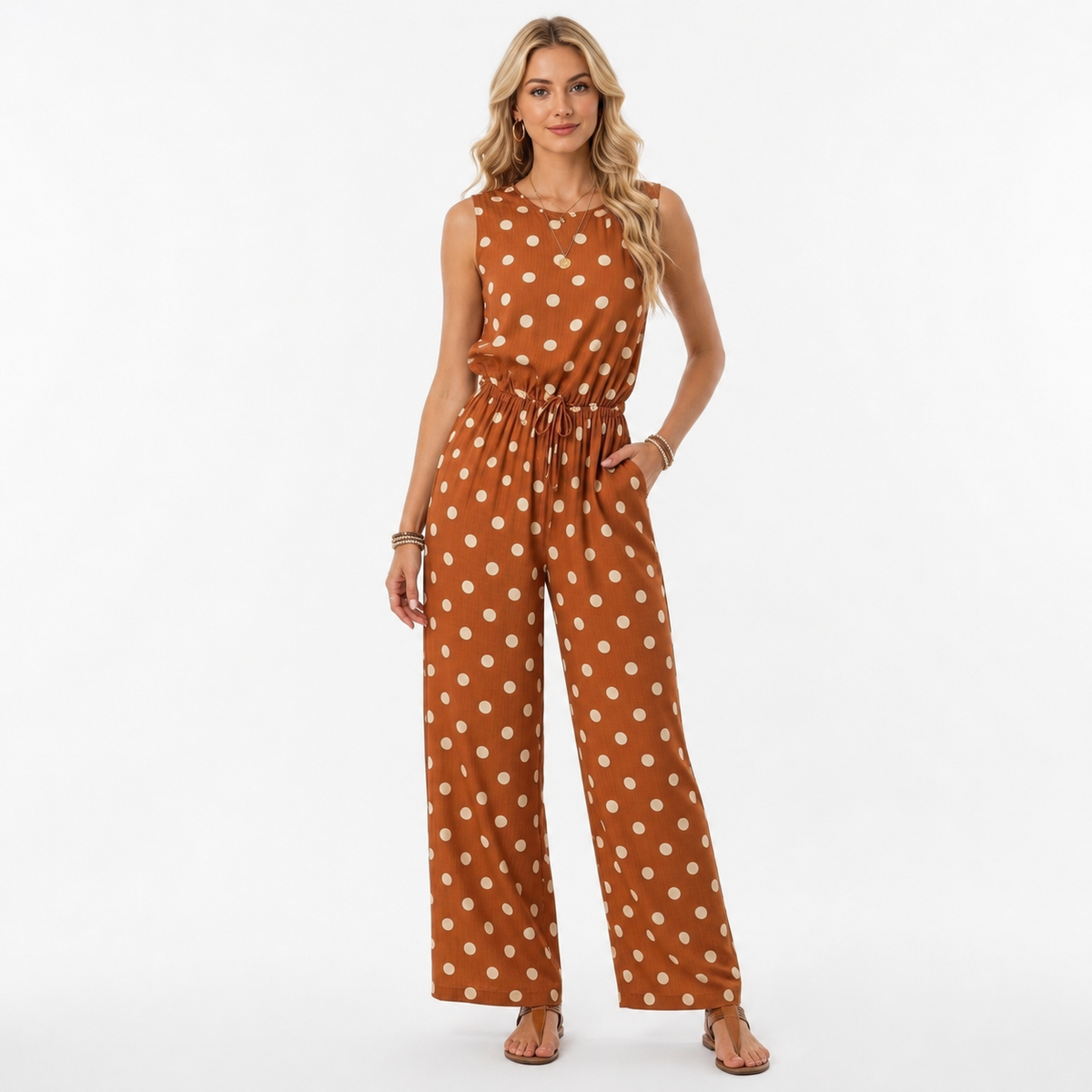 Montarello Women's Polka Dot Sleeveless Wide-Leg Jumpsuit