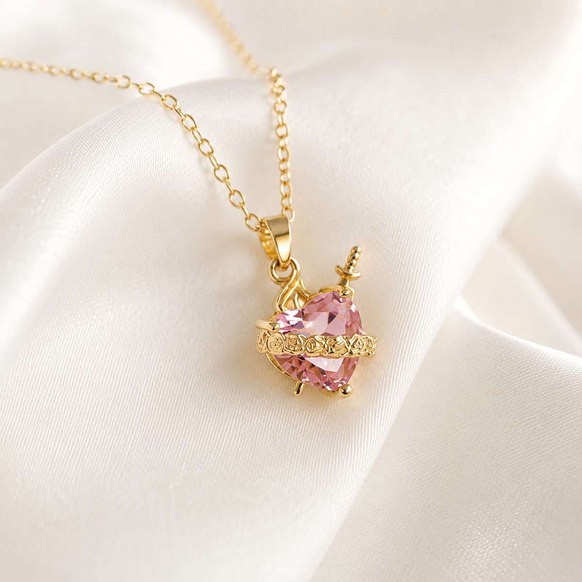 Immaculate Heart of Mary | Pink Zircon Necklace
