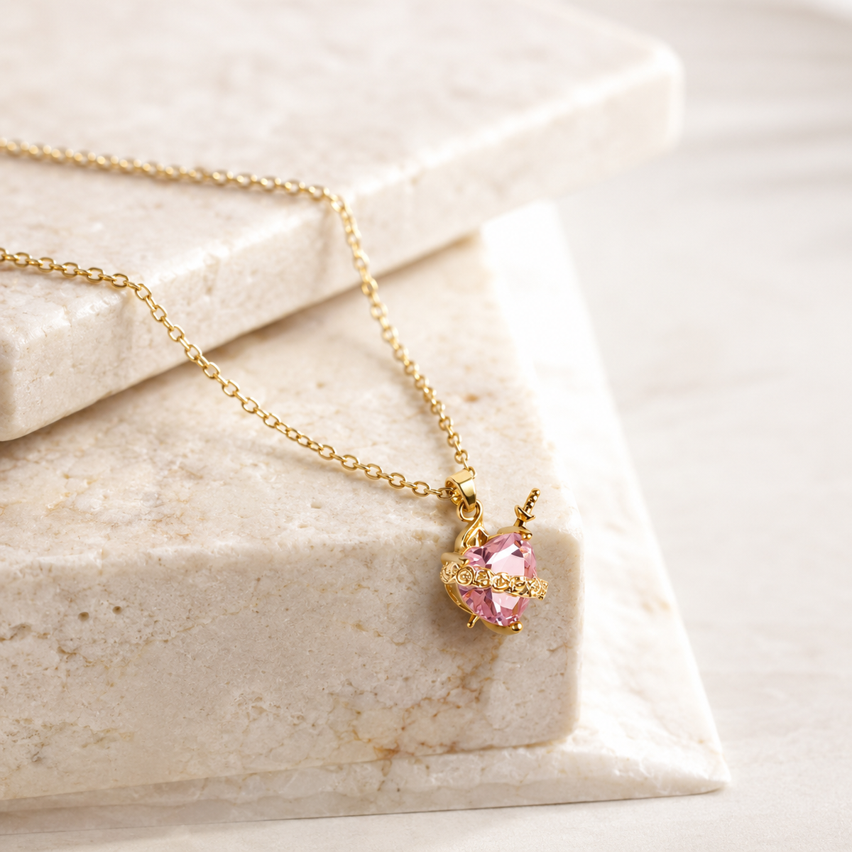 Immaculate Heart of Mary | Pink Zircon Necklace