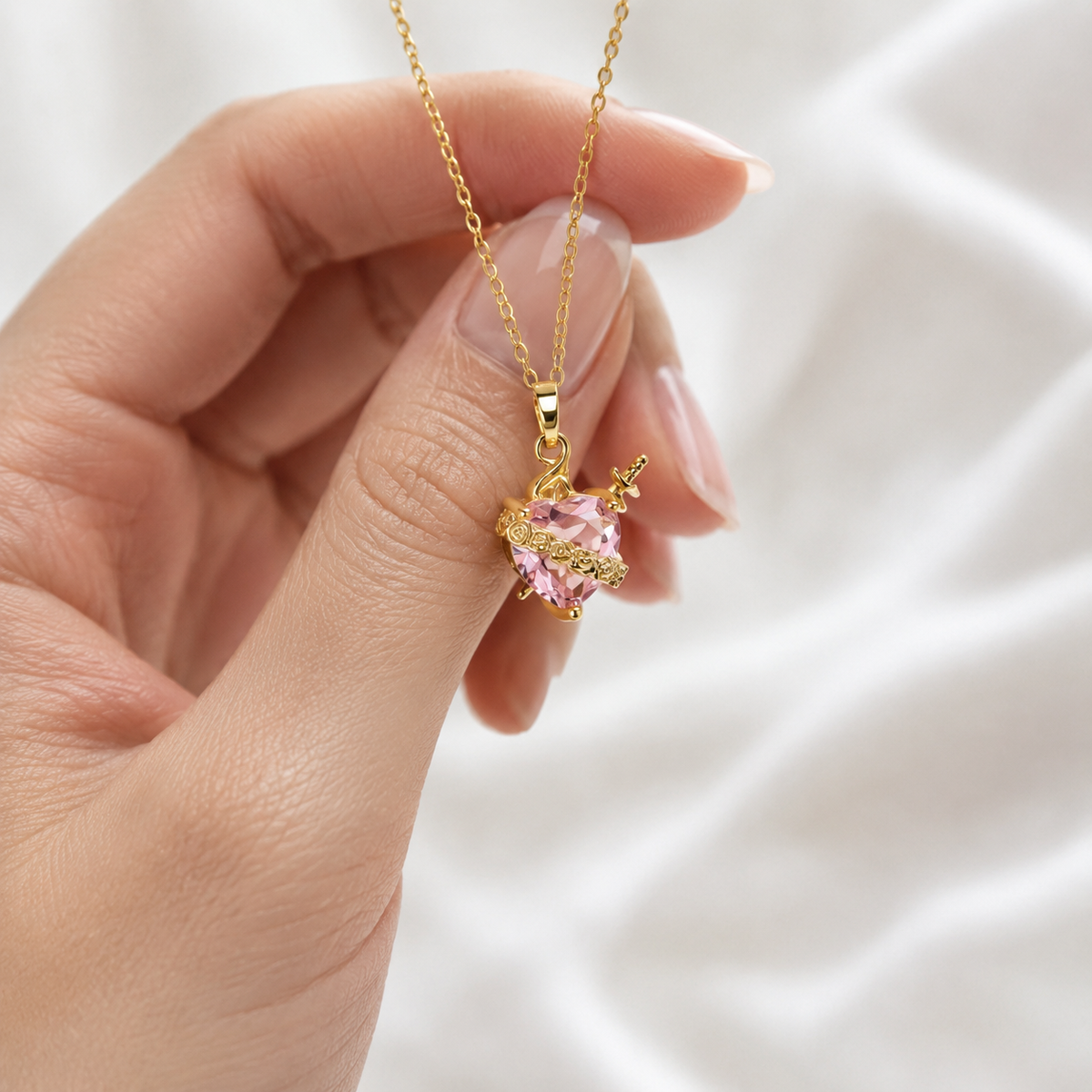 Immaculate Heart of Mary | Pink Zircon Necklace