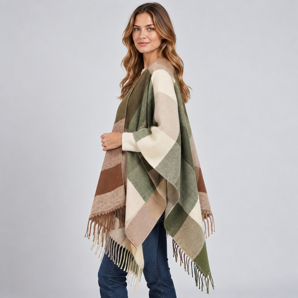 Montarello Women's Poncho Blanket Cape Colour Block