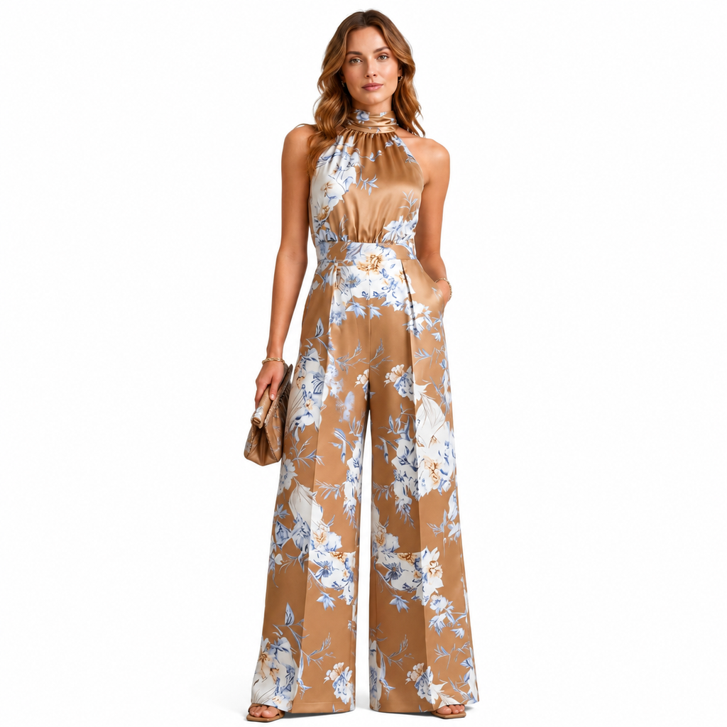 Montarello Women's Floral Halter Neck Wide-Leg Jumpsuit