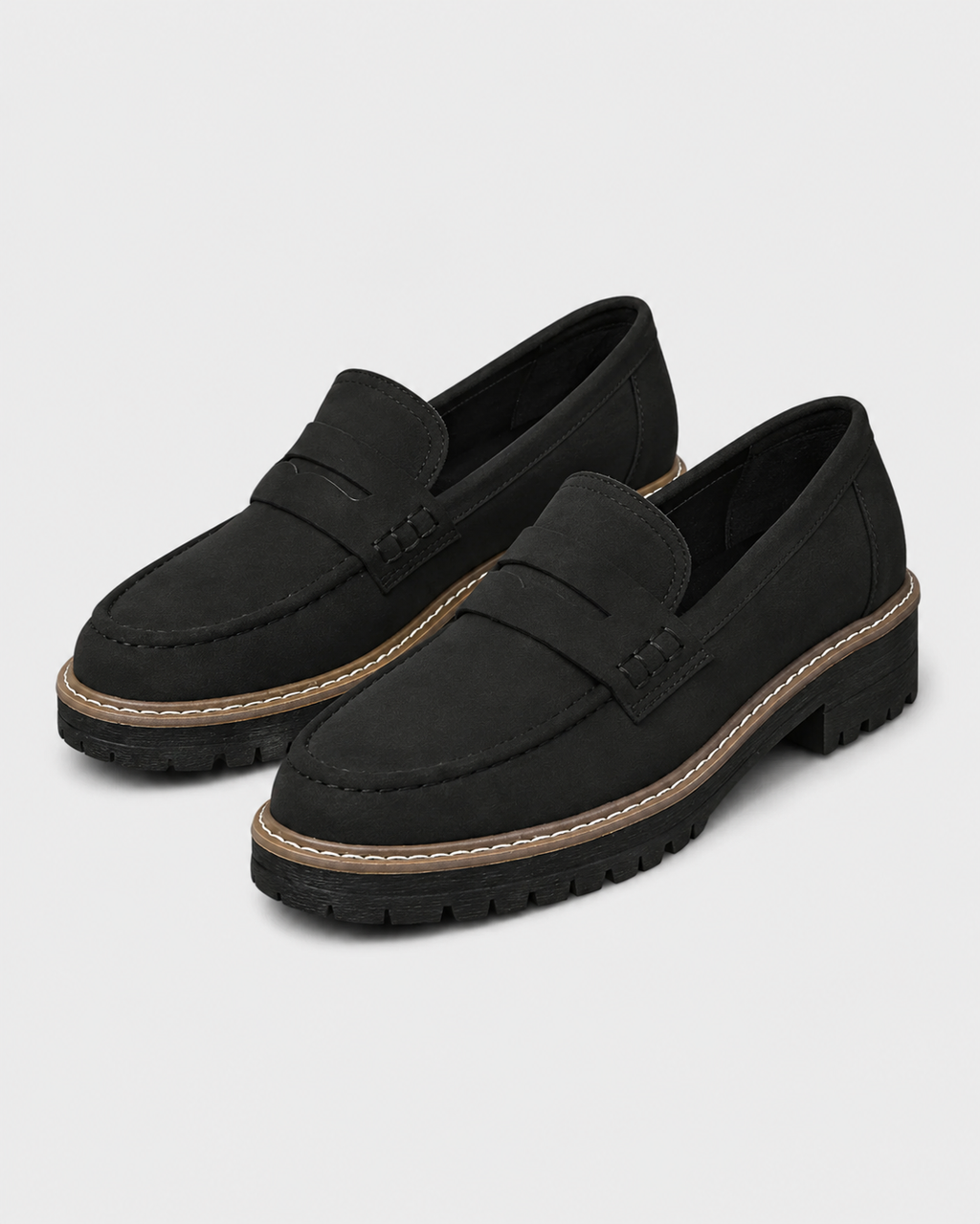 Women's Loafers, Slip-On Penny Strap, Lug Sole