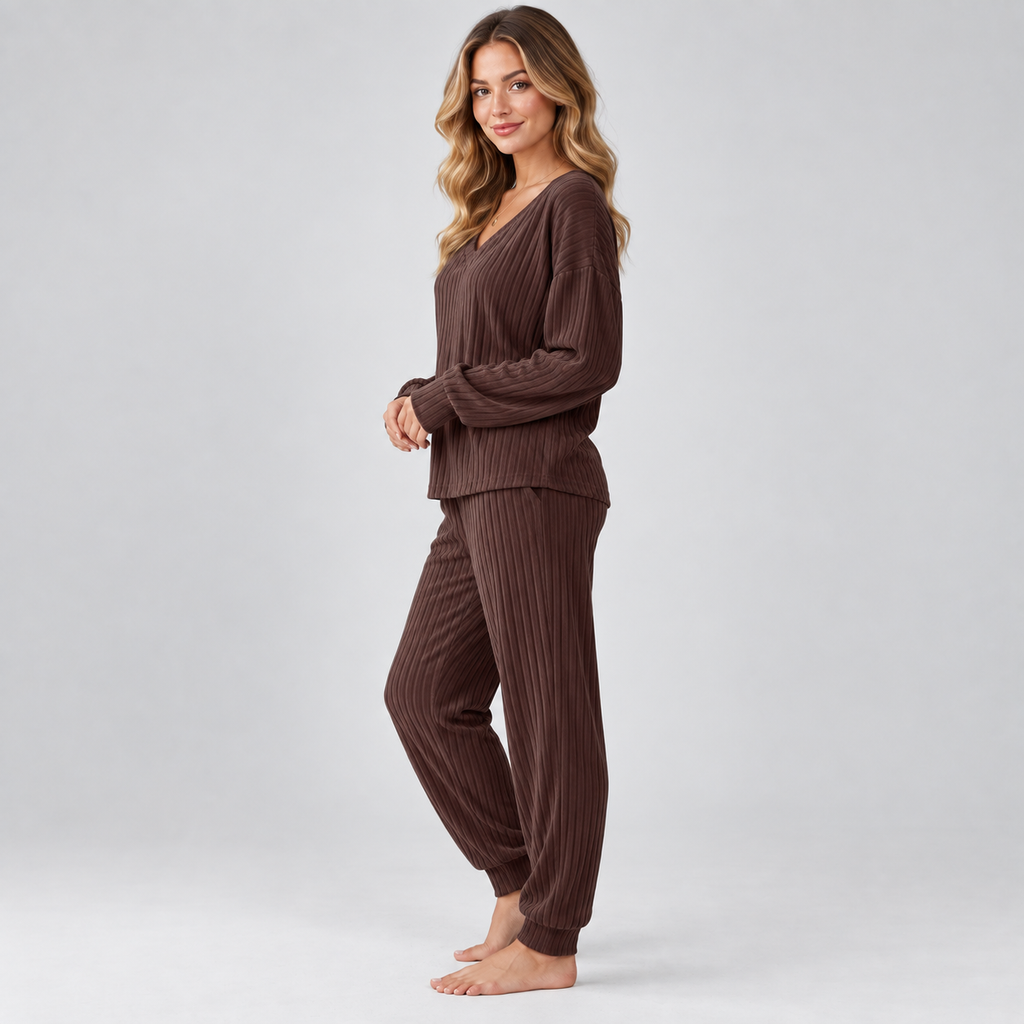 Montarello Women's Lounge Set V Neck Long Sleeve Knitted Two Piece