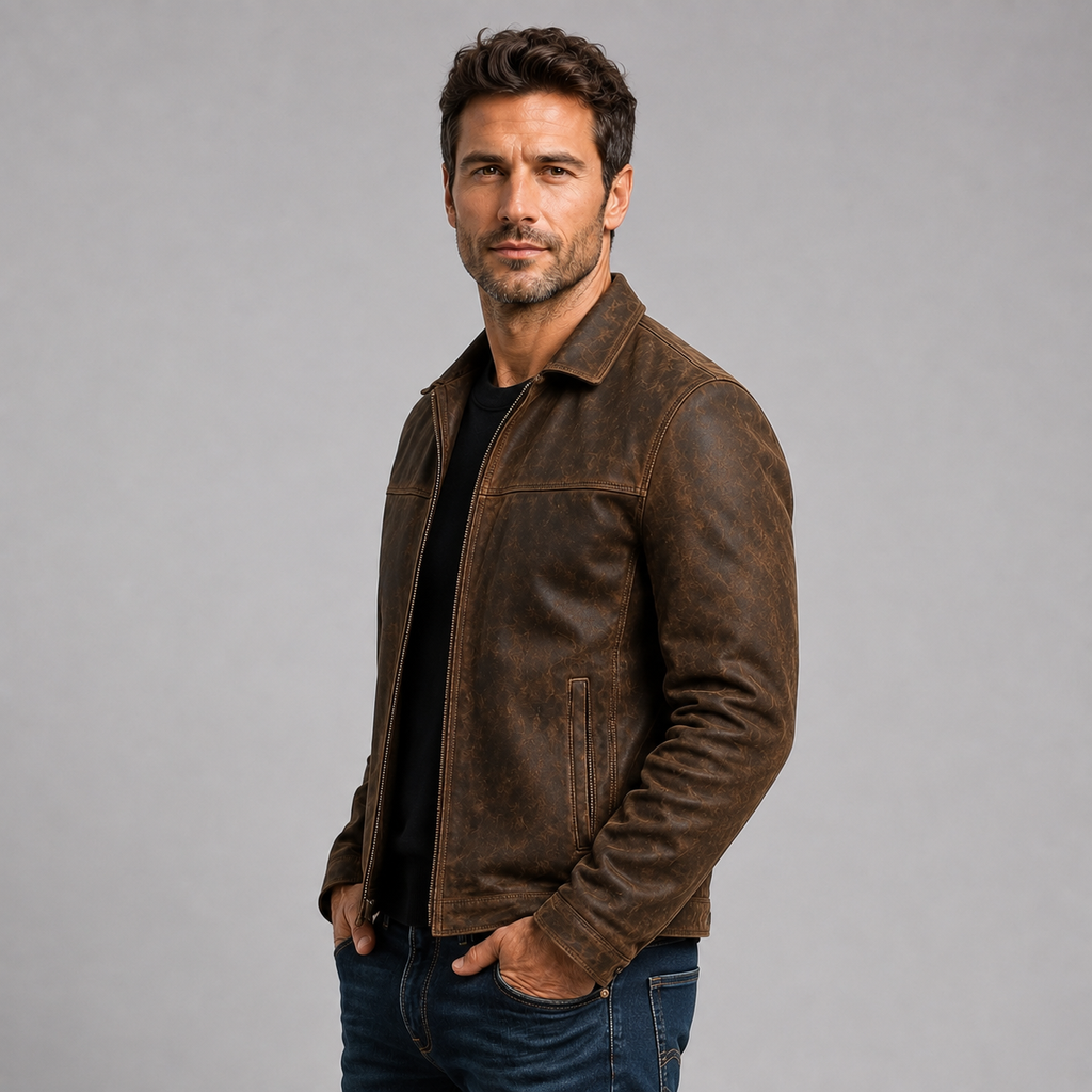 Montarello Men's Jacket Leather-Look Zip Up