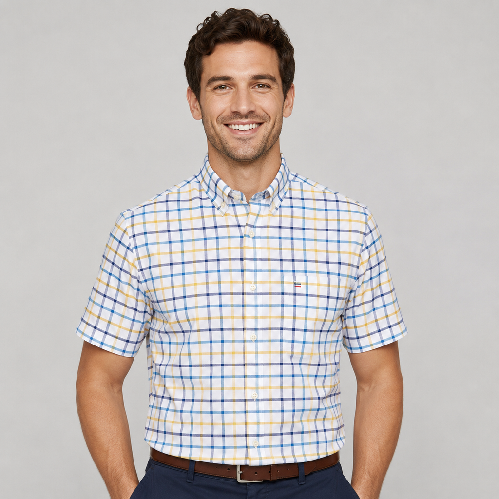 Montarello Men's Oxford Cotton Short-Sleeve Summer Shirt