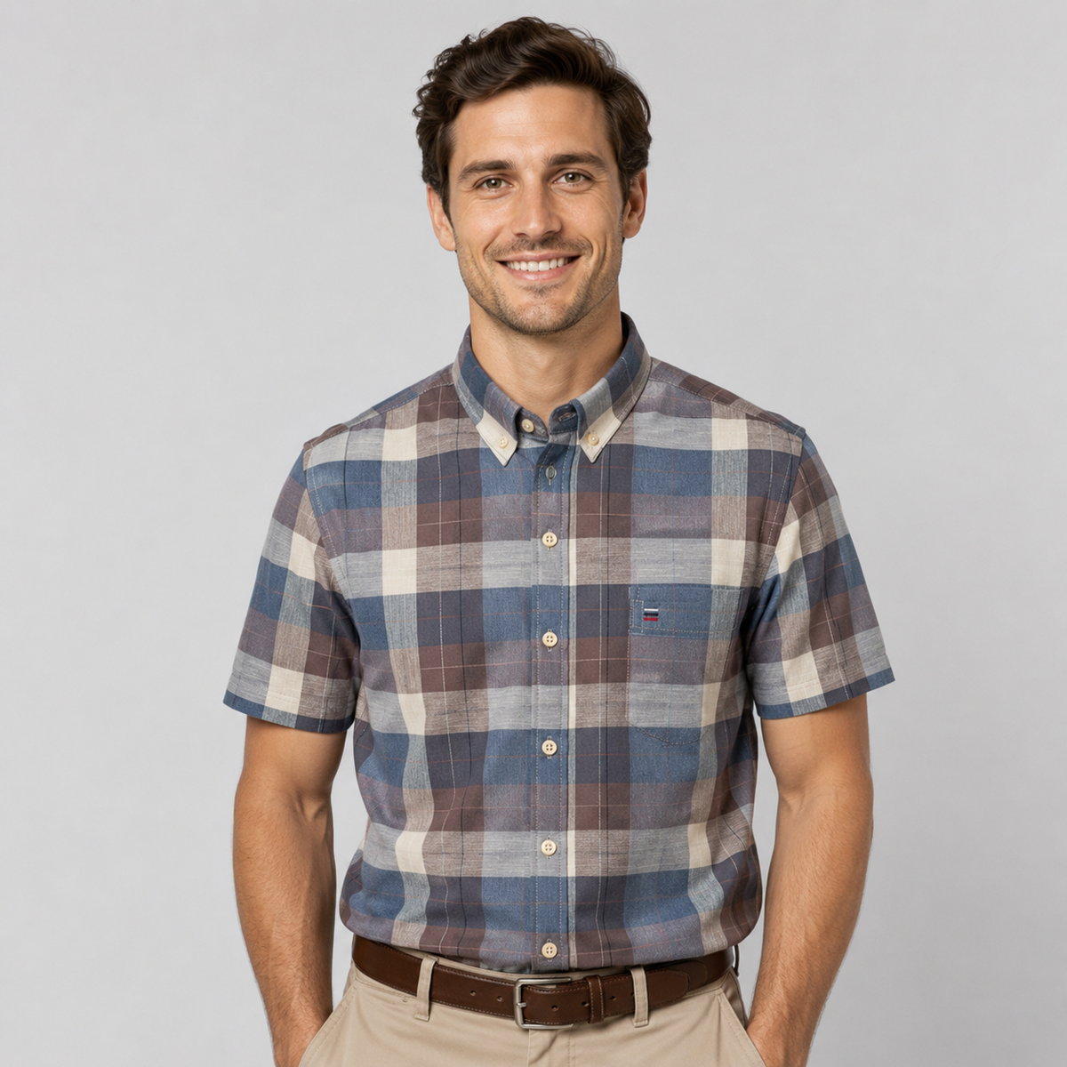 Montarello Men's Oxford Cotton Short-Sleeve Summer Shirt