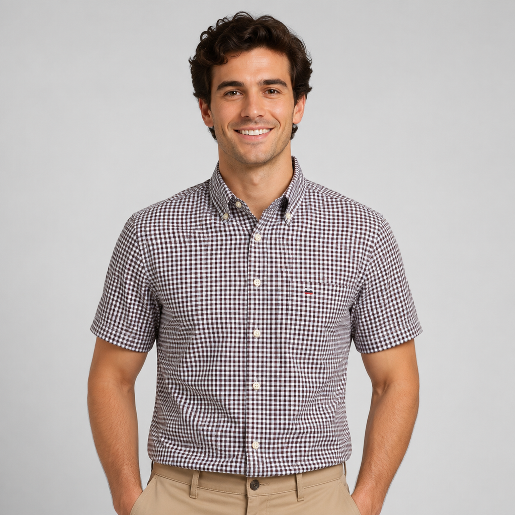 Montarello Men's Oxford Cotton Short-Sleeve Summer Shirt